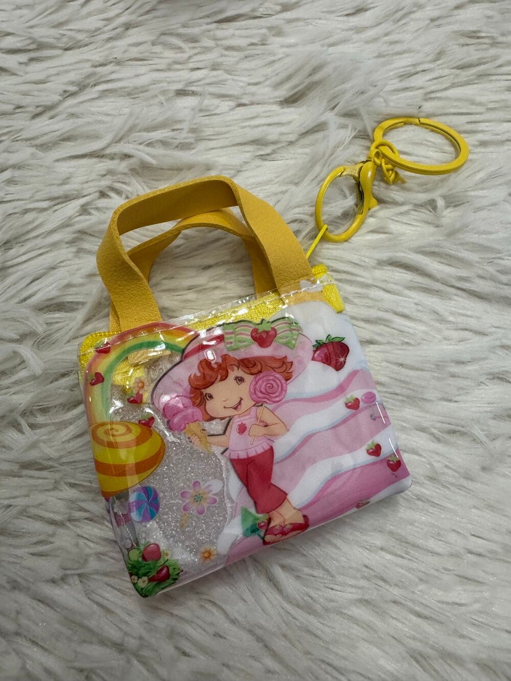 Strawberry Shortcake yellow clear mini bag with zipper keychain bag charm